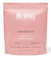 Be Well by Kelly chocolate beef protein powder jar with 24g protein per serving
