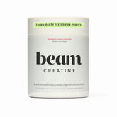 Beam Creatine Powder jar with clean label indicating purity and quality