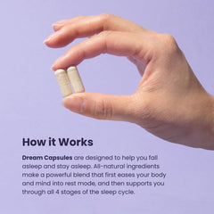 Visual highlight of L-Theanine and Apigenin ingredients in Beam Dream capsules.