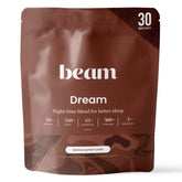 Beam Dream Sleep Powder tin label highlights a calming nighttime blend.