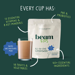 Beam Kids All in One Powder spoon and scoop highlighting easy daily measurement