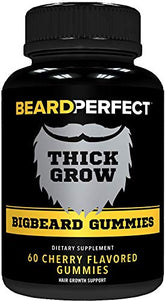 BeardPerfect ThickGrow BigBeard bottle for easy daily beard care with chewable gummies.