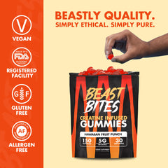 USA-made BEAST BITES Creatine Gummies label emphasizing Creapure purity.
