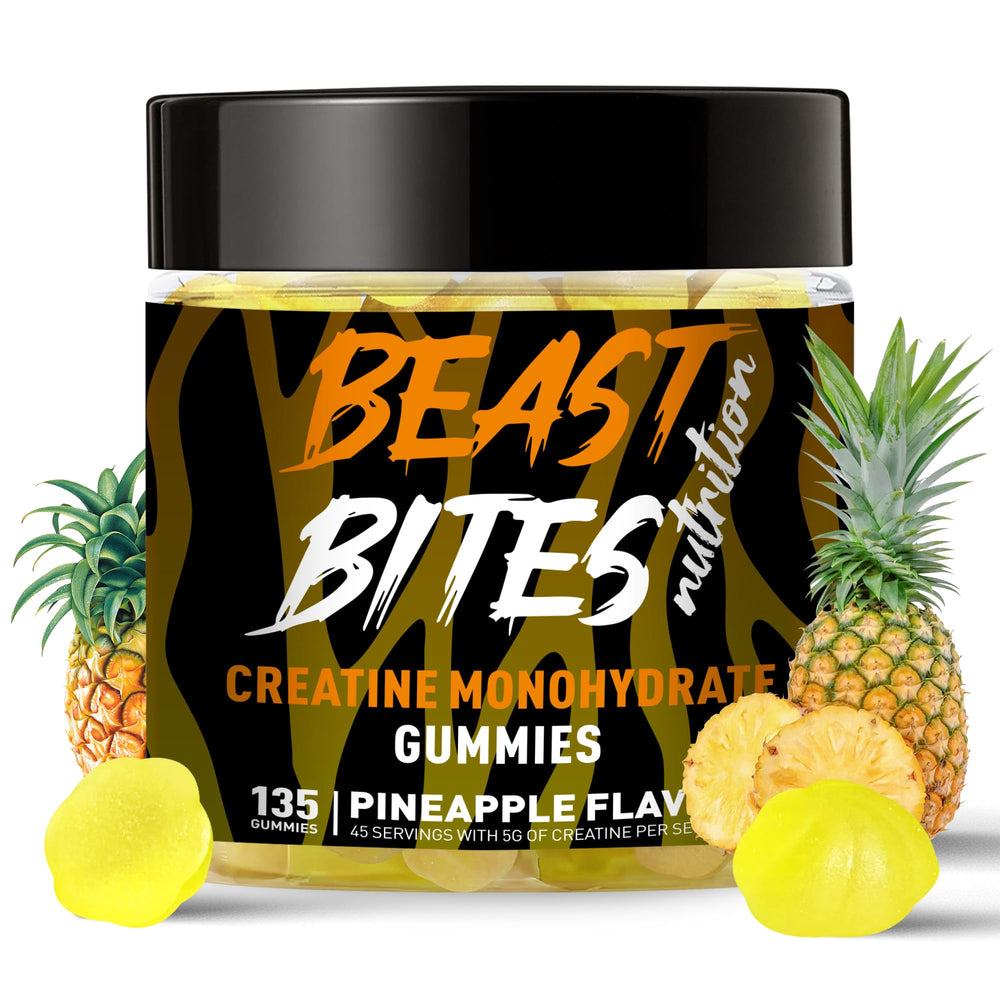 BEAST BITES Nutrition creatine monohydrate gummies bottle for easy daily use.