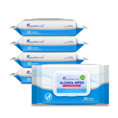 Beautifier Life 75% alcohol wet hand wipes in a 200-count pack for on-the-go disinfection.