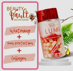 Beauty Vault LUMI 24H bottle with capsules ready for daily intake