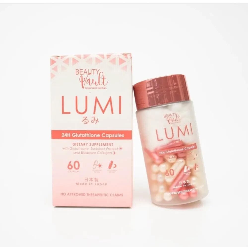 Beauty Vault LUMI 24H glutathione capsules bottle front for daily antioxidant support
