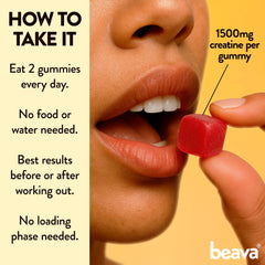Beava Creatine Gummies vegan gluten-free label on packaging.