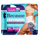 Because adult underwear package front view for discreet overnight protection.