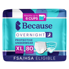 Because Overnight Absorbency Pull Ups packaging showing an 80-count carton for overnight protection.