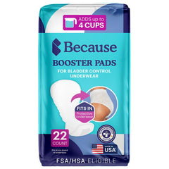 Because Overnight Booster Pads packaging shows 22-count supply for discreet overnight protection.