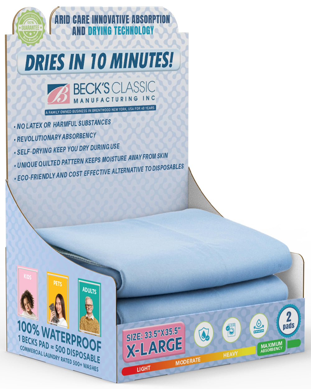 Beck's Classic underpad hero shot protecting bed from spills