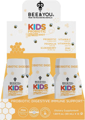 Bee & You Kids Propolis Immune Shot bottle on kitchen counter for daily immune support