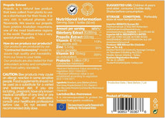 Bee & You Kids Propolis Immune Shot ingredients listed on the label