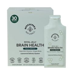 Beekeeper's Naturals nootropic brain supplement bottle with vanilla flavor for focused days.