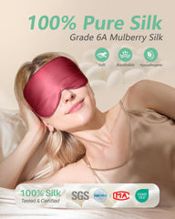 BeeVines mulberry silk eye mask red front view for travel comfort.