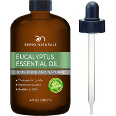 Being Naturals eucalyptus oil bottle with dropper for easy application.