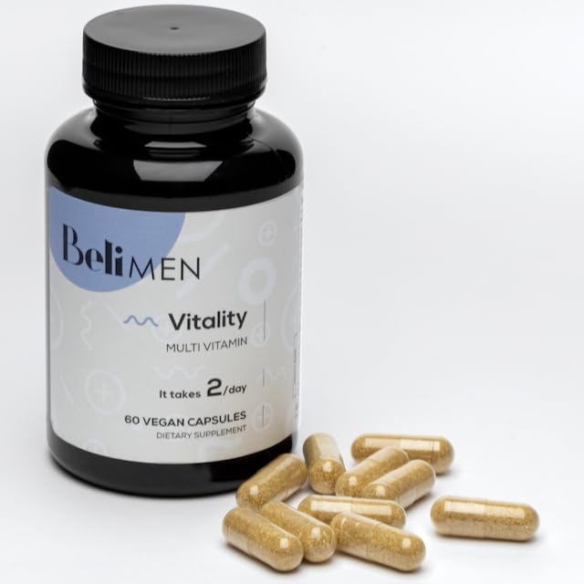Beli Men Prenatal Multivitamin bottle front shows compact daily fertility support packaging.