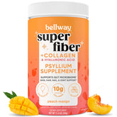 Bellway Super Fiber Powder Peach Mango in glass for a refreshing gut-friendly drink.
