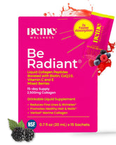 BeMe Liquid Collagen berry sachets packaging for convenient daily beauty routine.