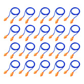 Bememo 20-pair corded ear plugs in blue cord and orange tips for sleeping.