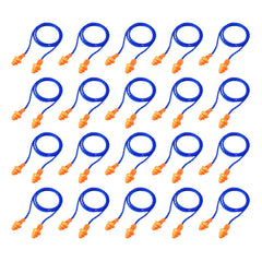Bememo 20-pair corded ear plugs in blue cord and orange tips for sleeping.