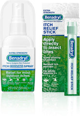 Benadryl cooling anti-itch spray bottle ready for quick relief.