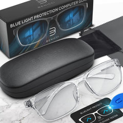 Side view of Benicci blue light glasses for all-day comfort.