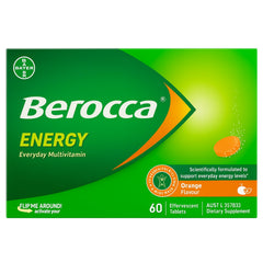 Berocca Energy orange tablet dissolving in water for a refreshing daily boost.