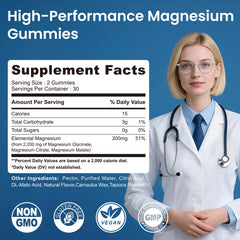 BERSOEVO Magnesium Glycinate Gummies close-up shows blueberry flavor and sugar-free formulation.