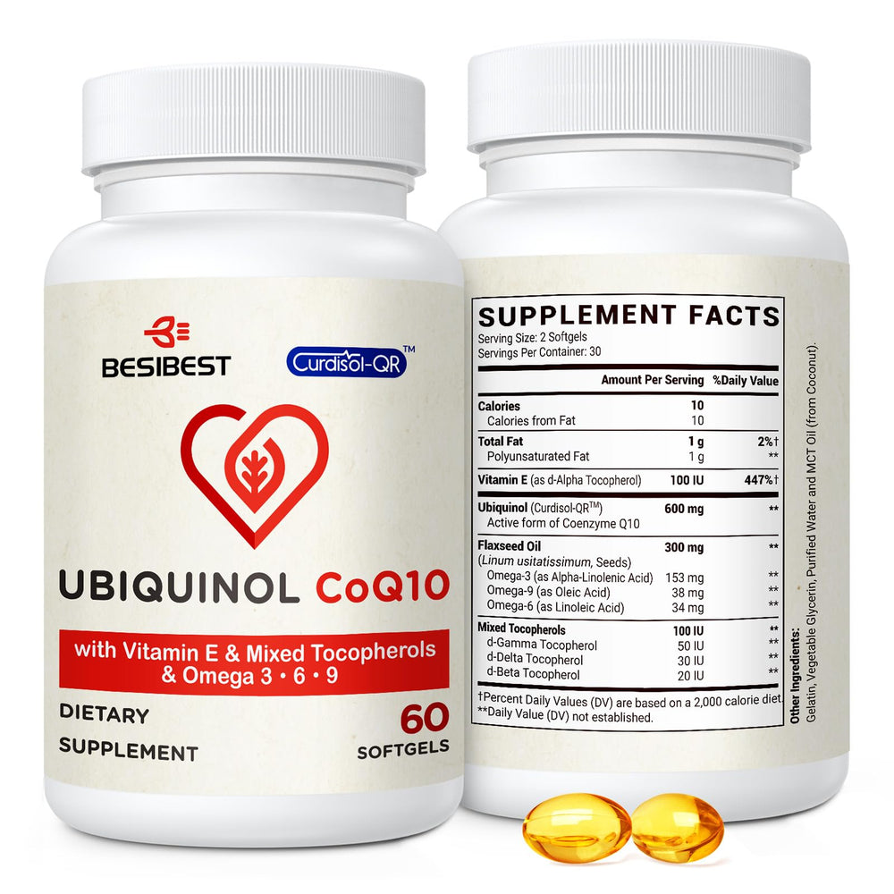 Besibest ubiquinol 600mg softgel bottle front for daily energy support