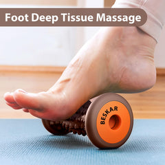 BESKAR Foot Massage Roller shown relieving heel pressure after activity.