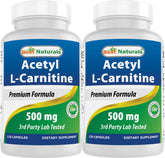 Best Naturals Acetyl L-Carnitine 500mg bottle front view for easy daily use