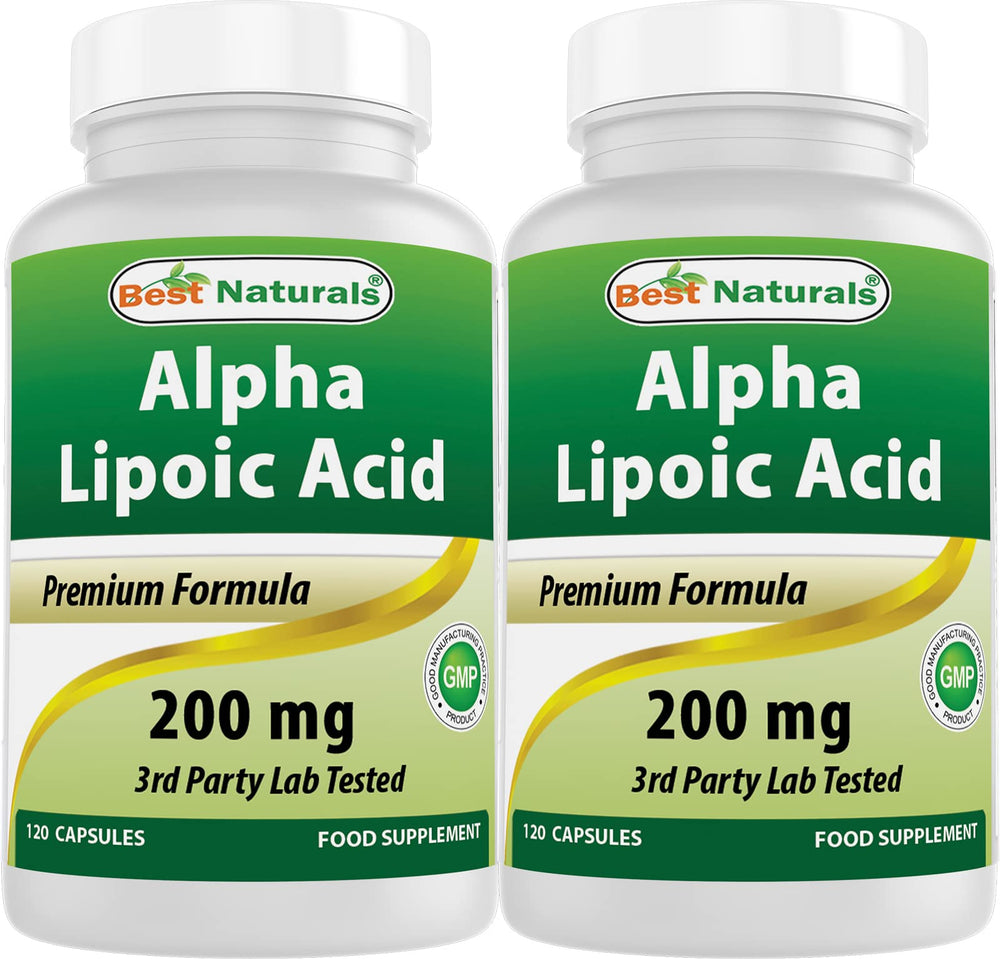 Best Naturals Alpha Lipoic Acid 200 mg capsules bottle for daily antioxidant support.