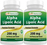 Best Naturals Alpha Lipoic Acid 200 mg capsules bottle for daily antioxidant support.