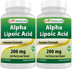 Best Naturals Alpha Lipoic Acid 200 mg capsules bottle for daily antioxidant support.
