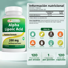 Best Naturals Alpha Lipoic Acid capsules close-up reveals 200 mg potency