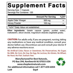 Best Naturals Apple Cider Vinegar Plus capsules close-up for convenient daily supplement.