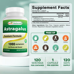 Best Naturals Astragalus capsules close-up reveal smooth, high-potency pills.