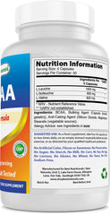 Best Naturals BCAA etiqueta de cerca, muestra pureza y fórmula instantizada.