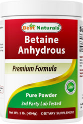 Best Naturals Betaine Anhydrous Powder bottle shows a high-potency daily serving.