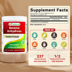 Best Naturals Betaine Anhydrous Powder scoop illustrates easy, measured dosing.