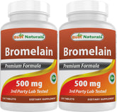Best Naturals Bromelain 500mg bottle front shows high-potency supplement for daily use.