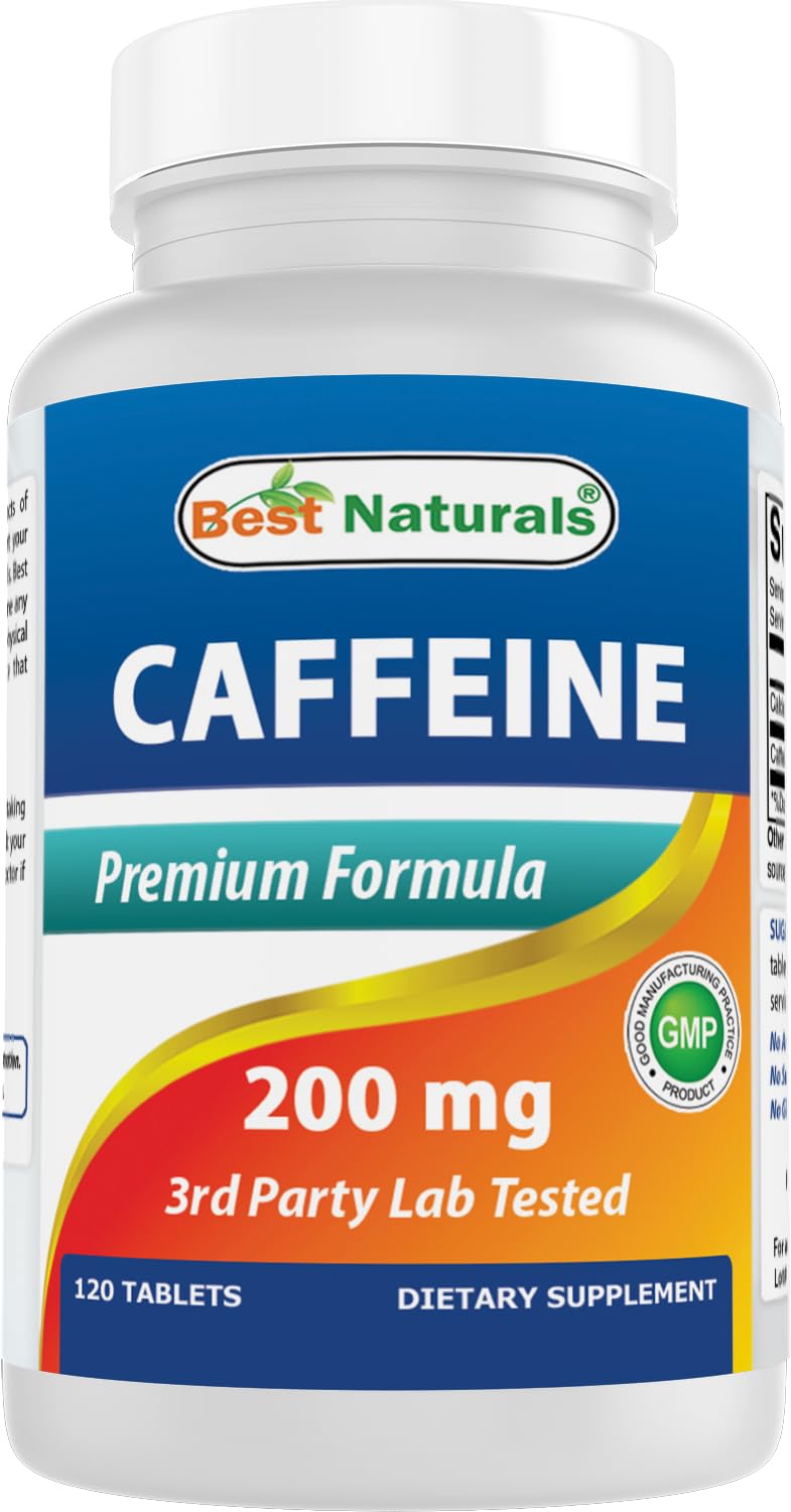 Best Naturals Caffeine Pills 200mg bottle front for natural energy support