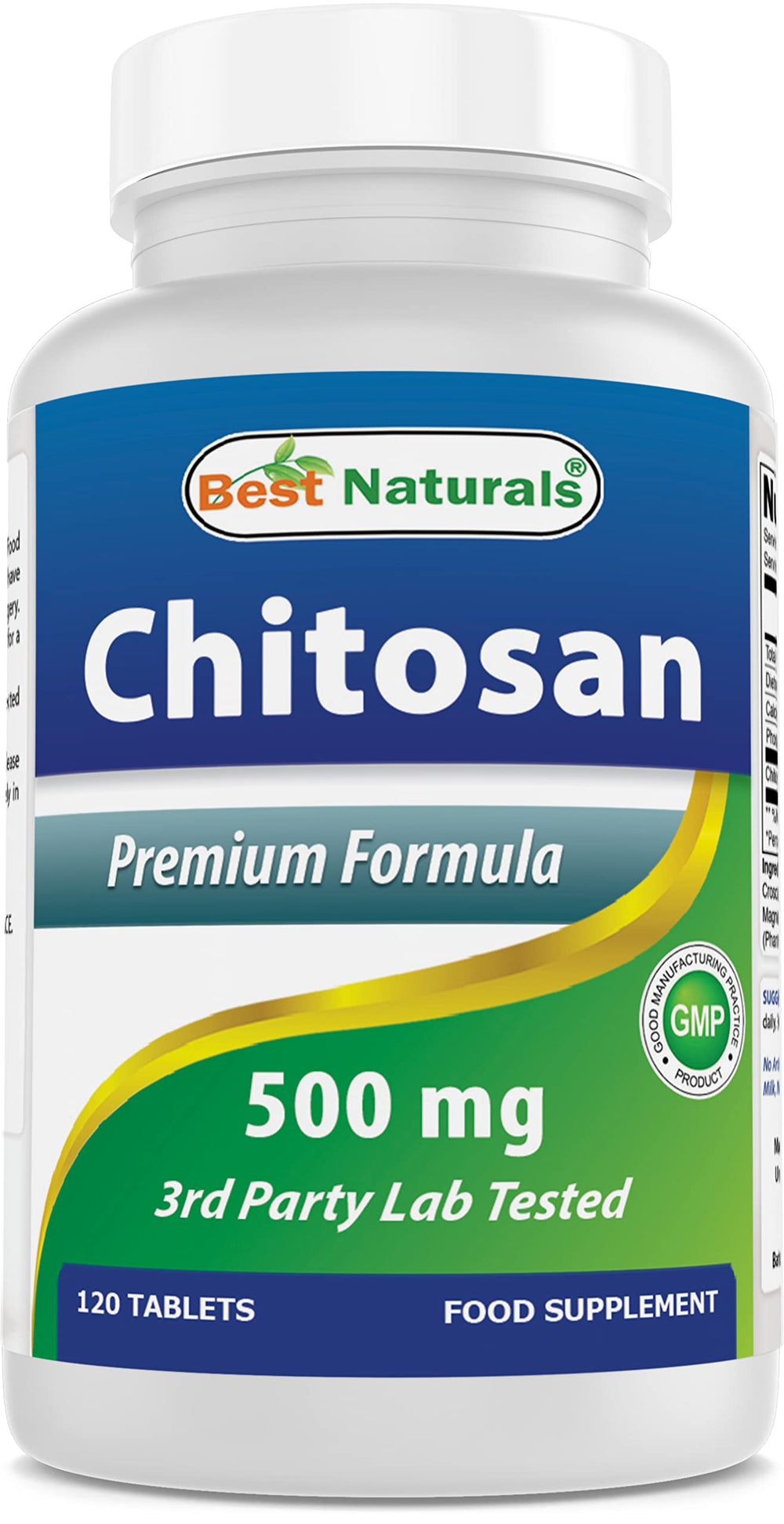 Best Naturals Chitosan 500 mg bottle front view for daily supplementation.