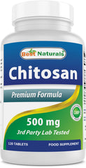 Best Naturals Chitosan 500 mg bottle front view for daily supplementation.