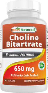 Best Naturals Choline Bitartrate 650 mg bottle for cognitive support.