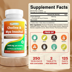 Close-up of Best Naturals Choline Inositol tablets for convenient daily intake