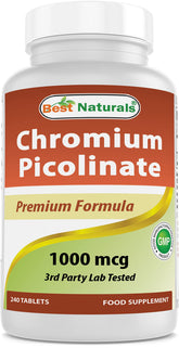 Best Naturals Chromium Picolinate bottle with 1000 mcg tablet for daily supplementation