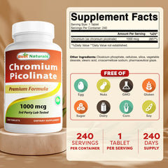 Best Naturals Chromium Picolinate bottle front showing labeling and purity.